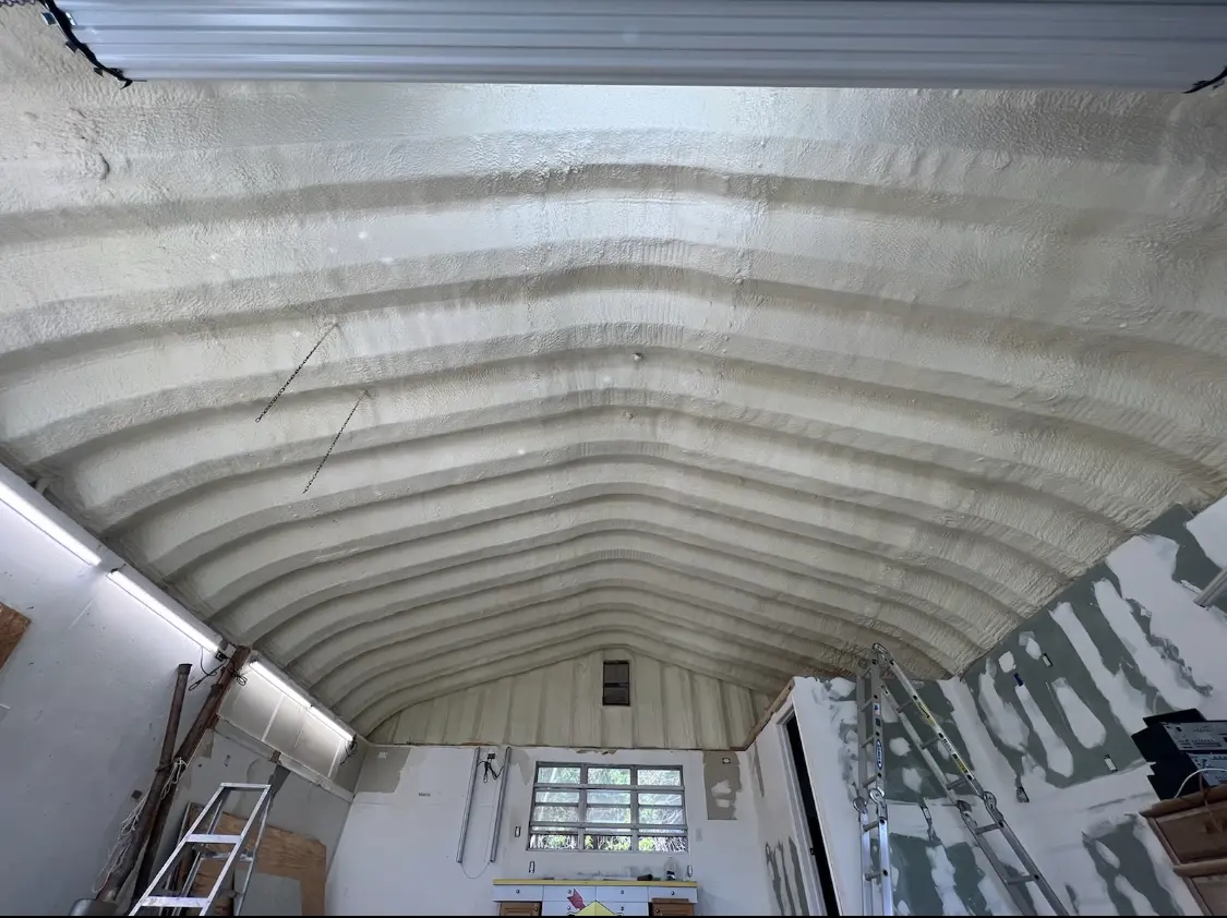 Spray polyurethane foam applied to the underside of a metal roof deck in Little Silver